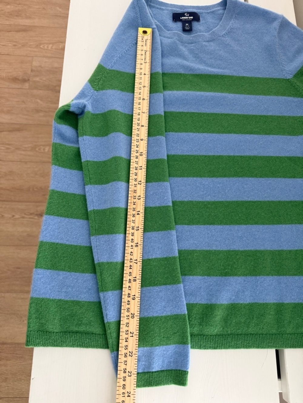 Lands’ End 100% Cashmere Striped Sweater Blue Green Crewneck Size M - Picture 8 of 8